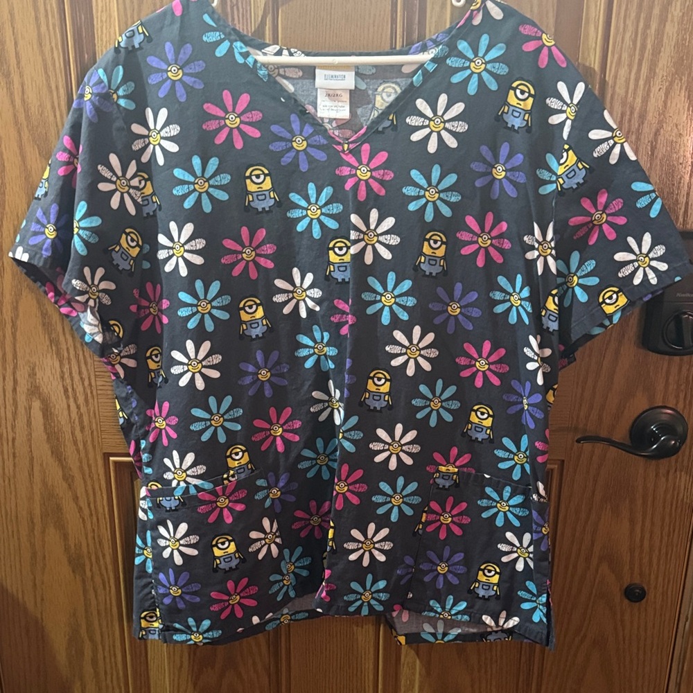 Colorful Floral Print Women's Scrub Top